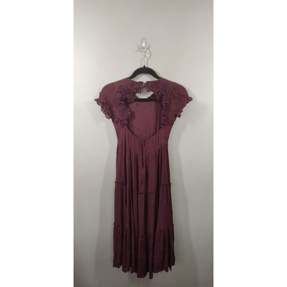 Joyfolie Mia Joy Burgundy Lace Open Back Tiered Maxi Dress Girls 12 Boho